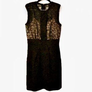 BCBGMaxazria Black Dress BodyCon Sleeveless Top Lace Over Nude Tank Sz2